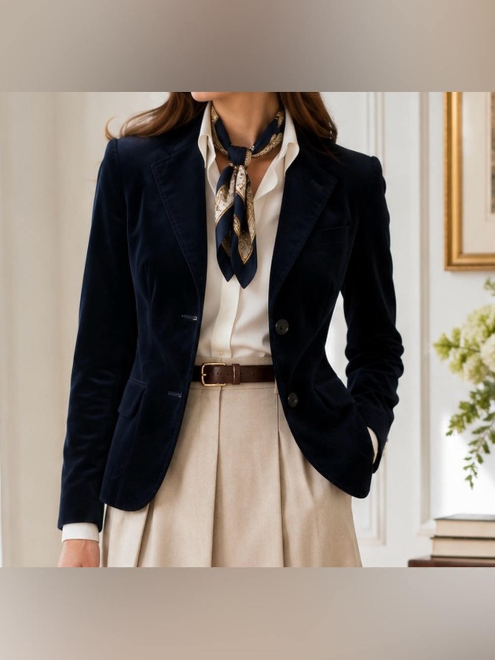 Jaeger London Vintage Navy Cotton Velvet Blazer Made in Great Britain UK 12